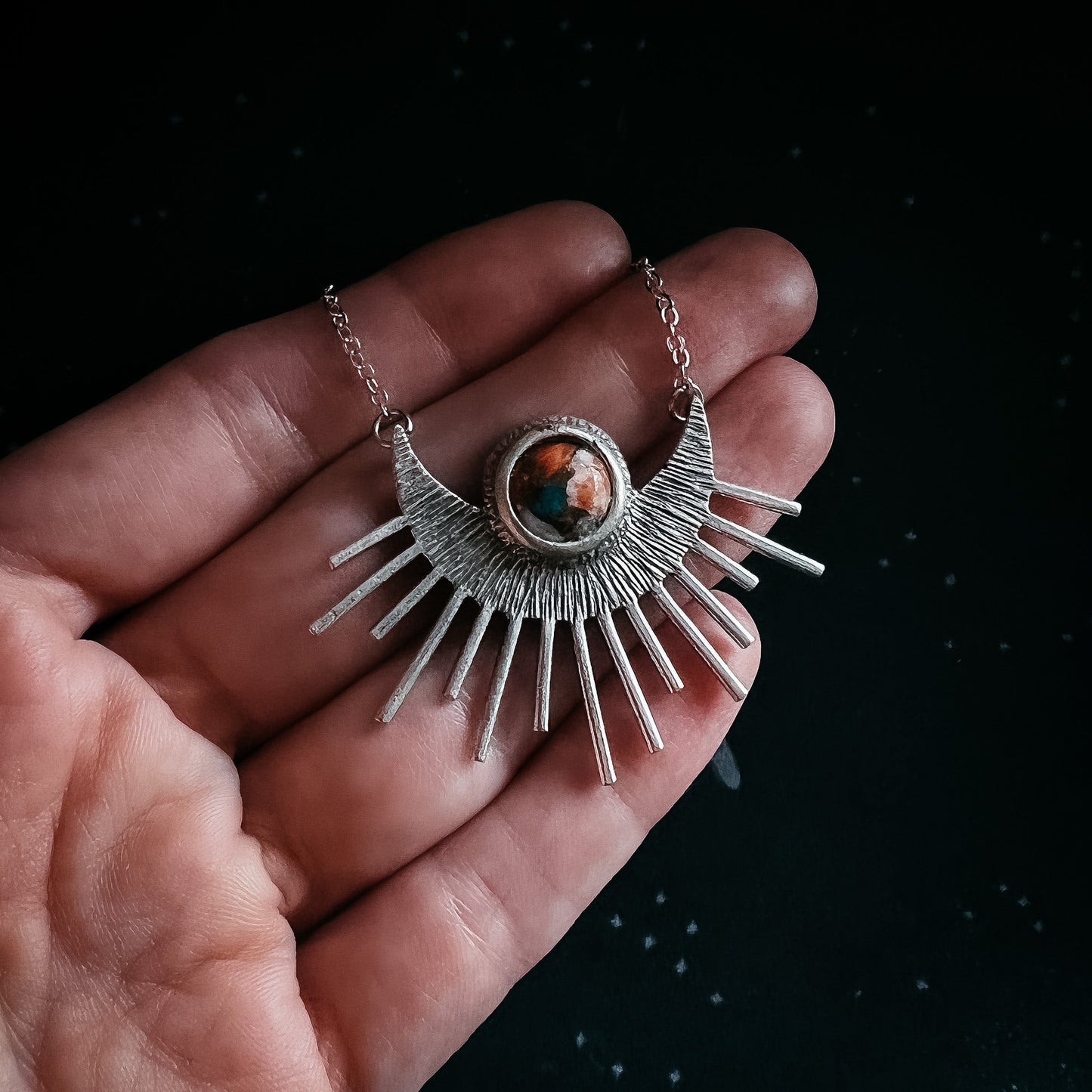 Necklace || Sun Goddess Pendant with Copper Oyster Turquoise