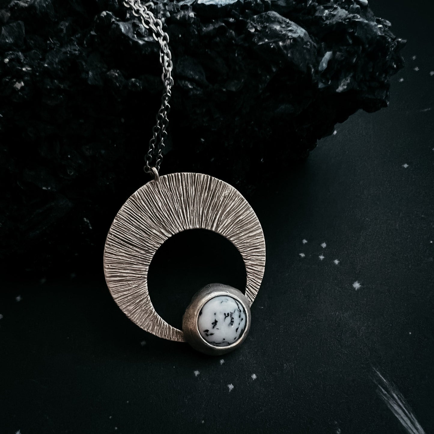 Necklace || Crescent Moon Pendant with Dendritic Agate