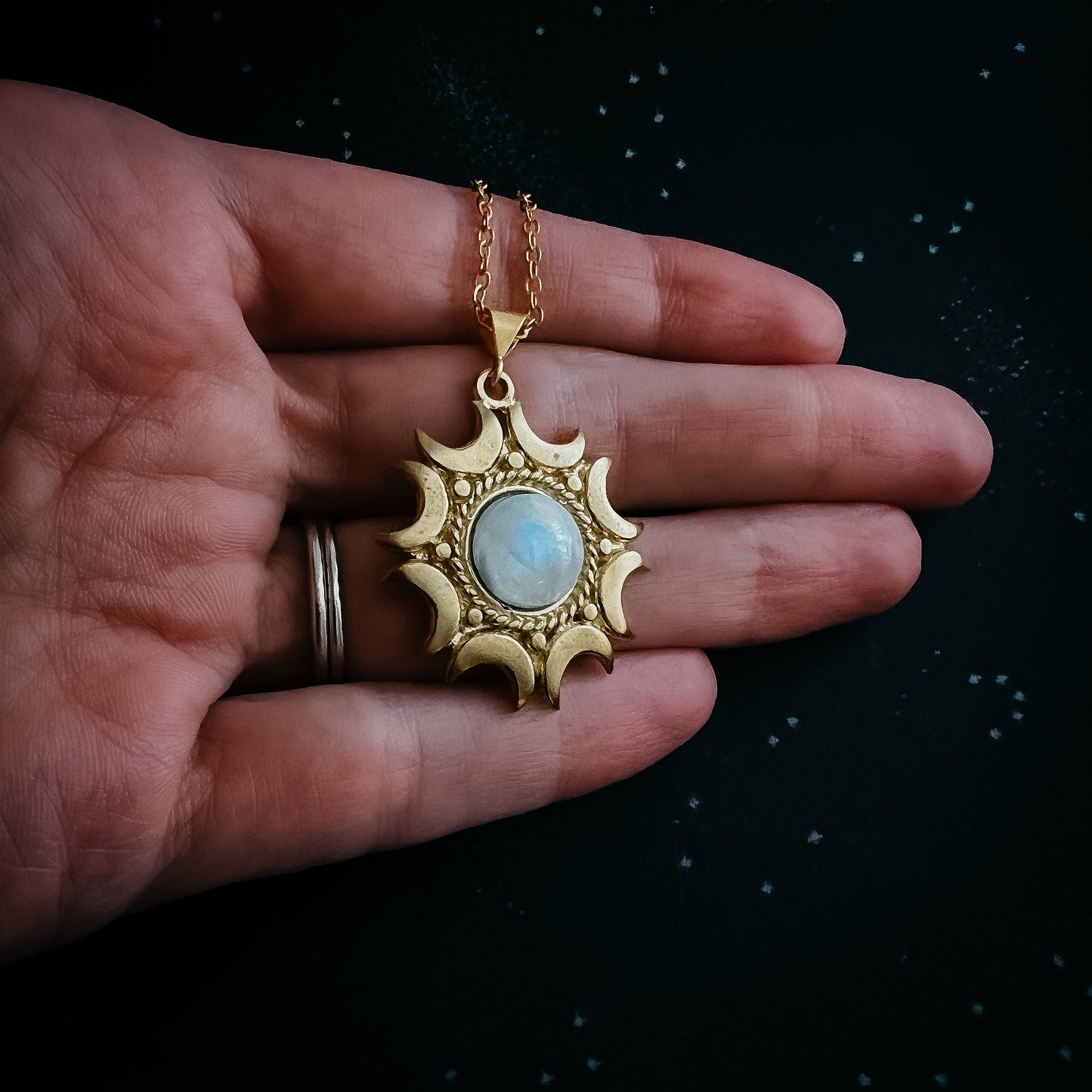 Necklace || Lunar Witch Rainbow Moonstone Pendant