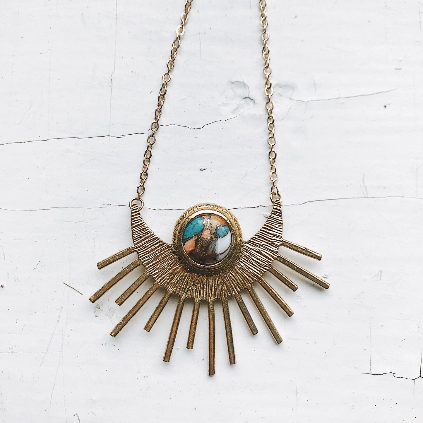Necklace || Sun Goddess Pendant with Copper Oyster Turquoise