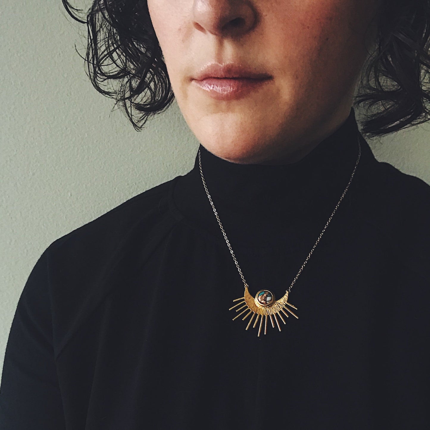 Necklace || Sun Goddess Pendant with Copper Oyster Turquoise