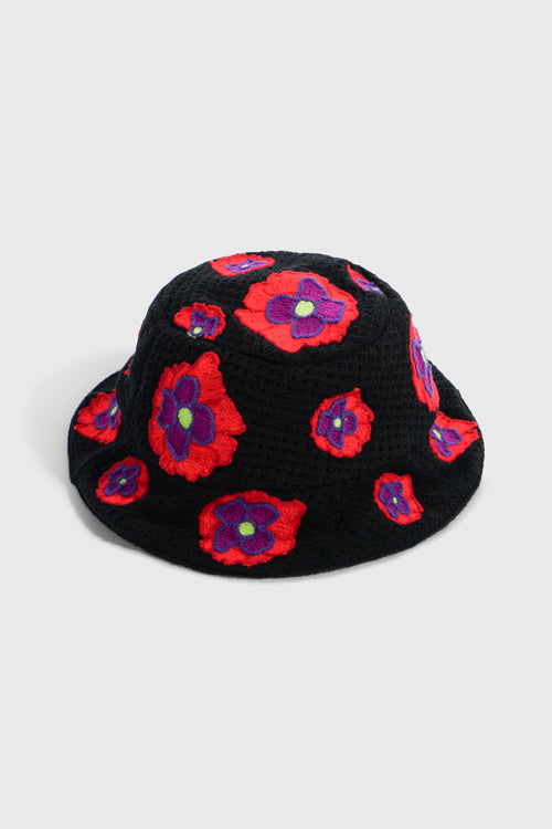 Opium Poppy Flower Crochet Bucket Hat