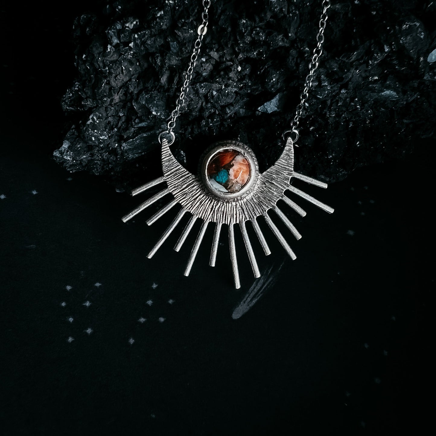 Necklace || Sun Goddess Pendant with Copper Oyster Turquoise