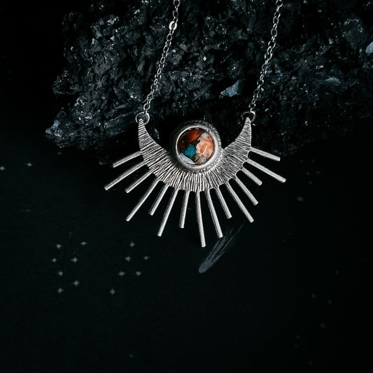 Necklace || Sun Goddess Pendant with Copper Oyster Turquoise