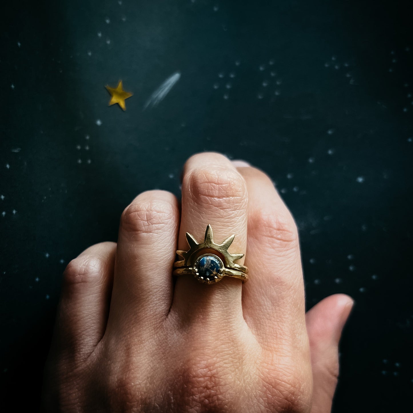 Ring || Dark Before the Dawn Sunburst with Copper Lapis Lazuli