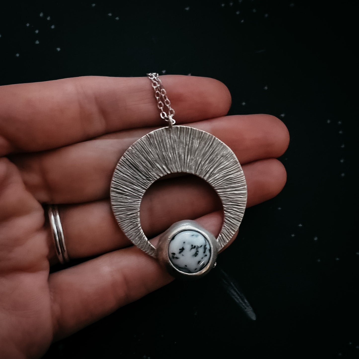 Necklace || Crescent Moon Pendant with Dendritic Agate