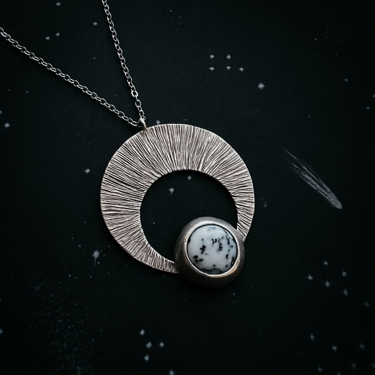 Necklace || Crescent Moon Pendant with Dendritic Agate
