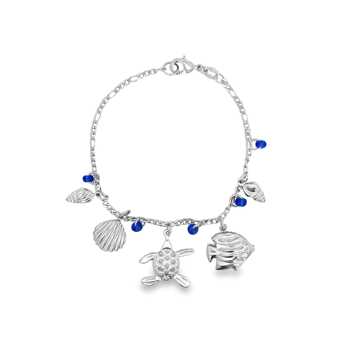 Blue Bead Bracelet With Fish, Turtle, Sea Shell Charms For Wholesale Jewelry And Findings 18K Gold Filled (I165)-1