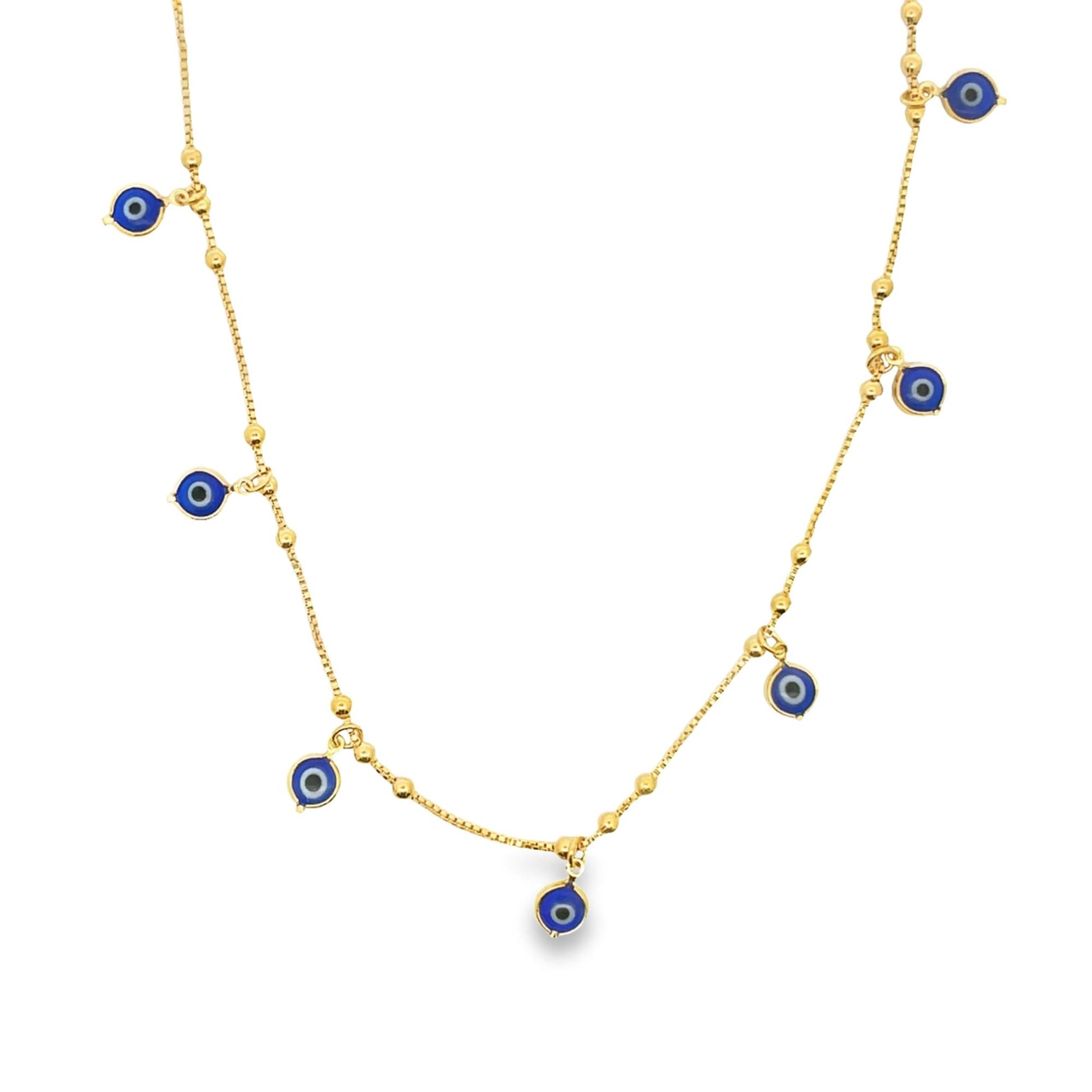 Evil Eye Charms With Gold Beads Necklace (G210)-0