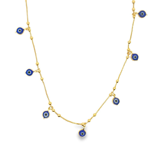 Evil Eye Charms With Gold Beads Necklace (G210)-0