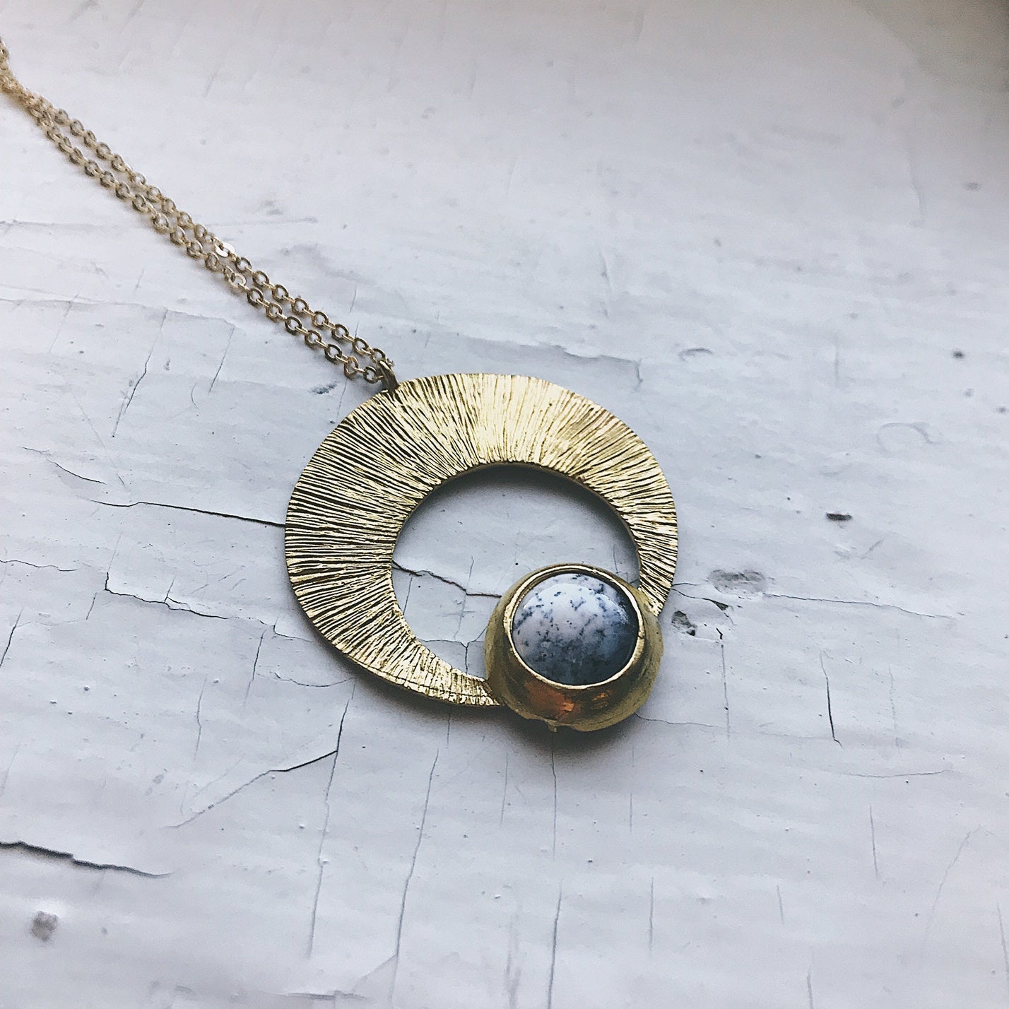 Necklace || Crescent Moon Pendant with Dendritic Agate