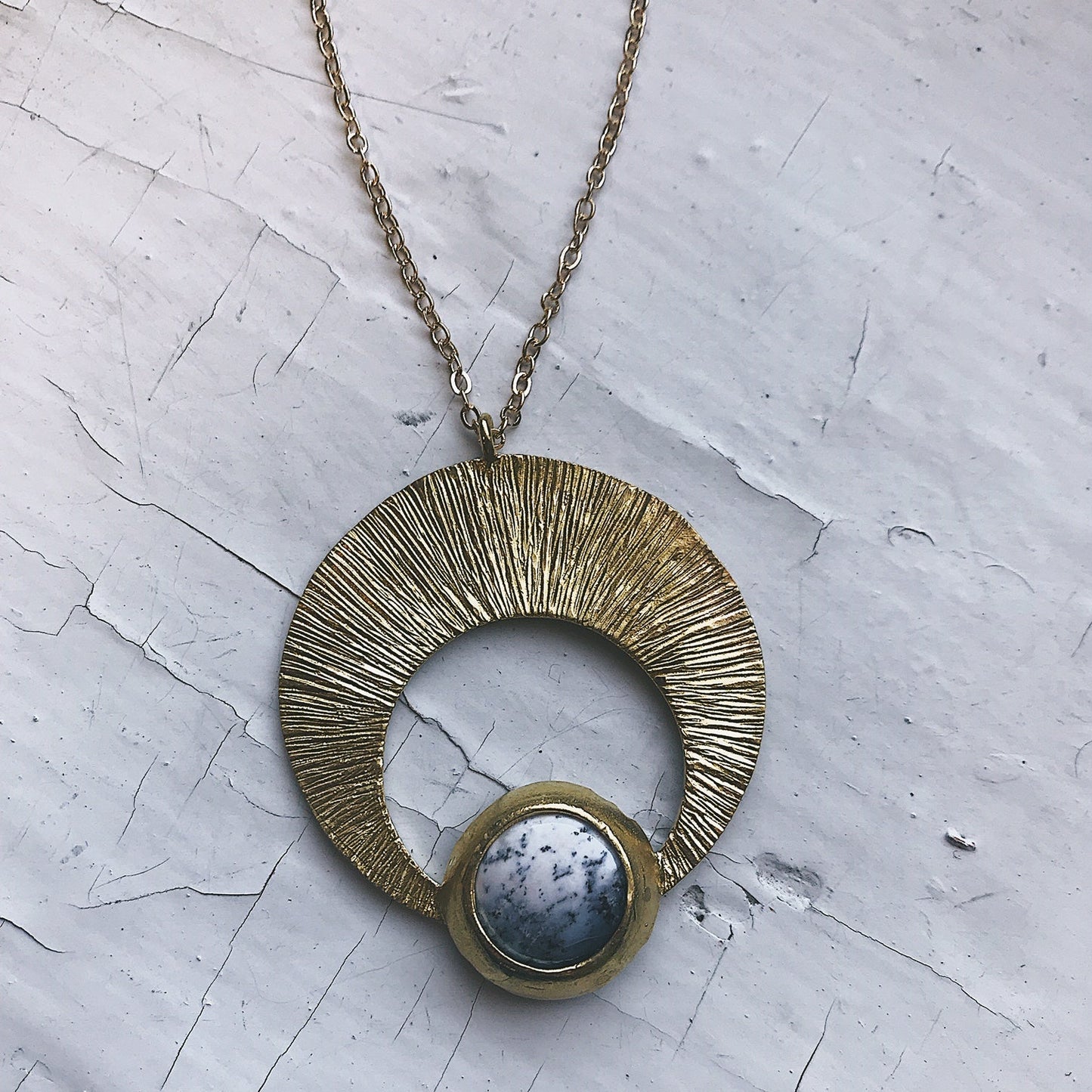 Necklace || Crescent Moon Pendant with Dendritic Agate