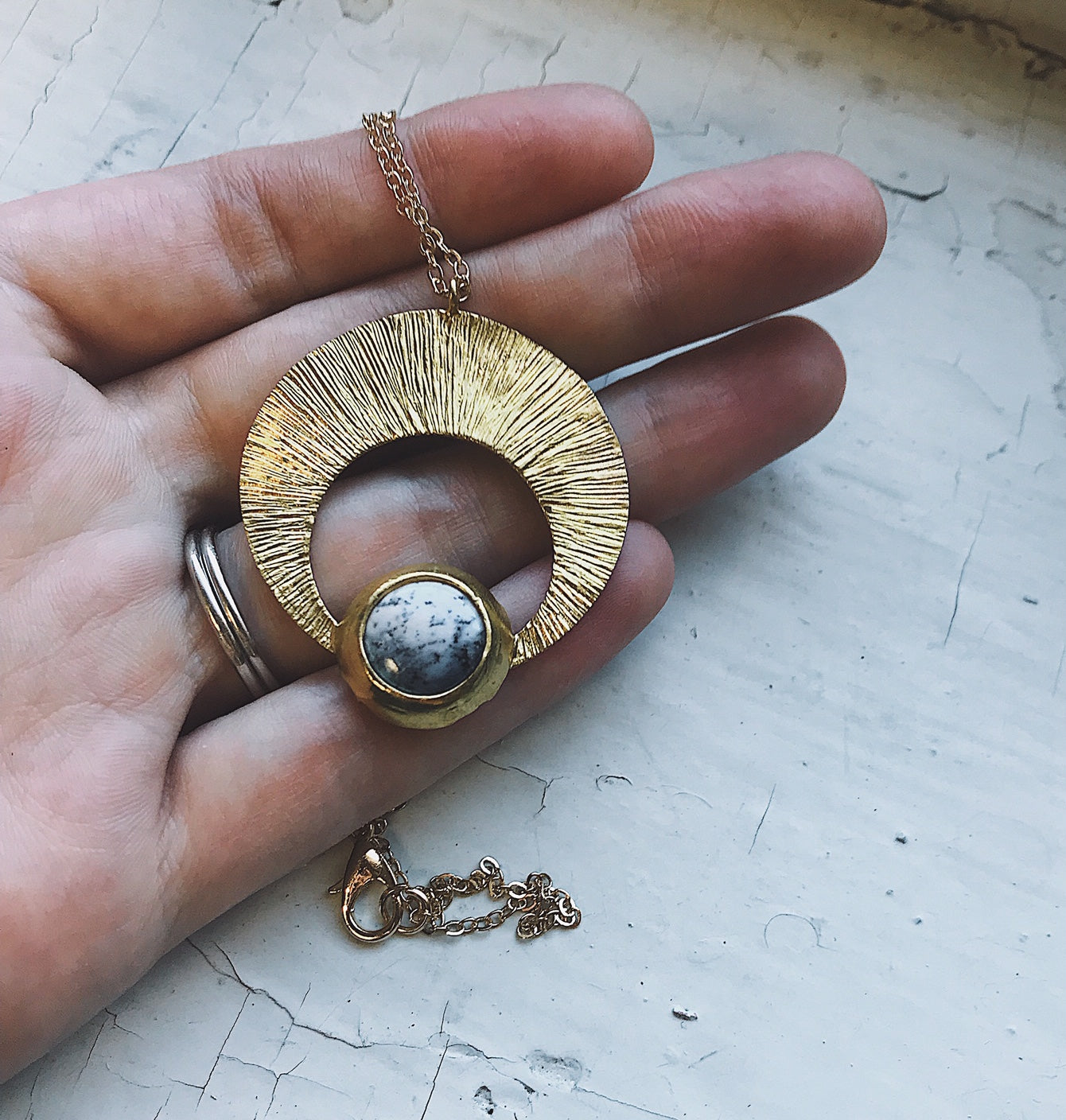 Necklace || Crescent Moon Pendant with Dendritic Agate
