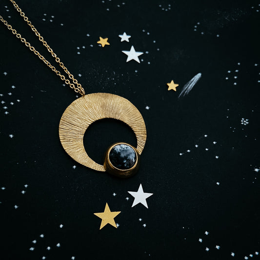 Necklace || Crescent Moon Pendant with Dendritic Agate