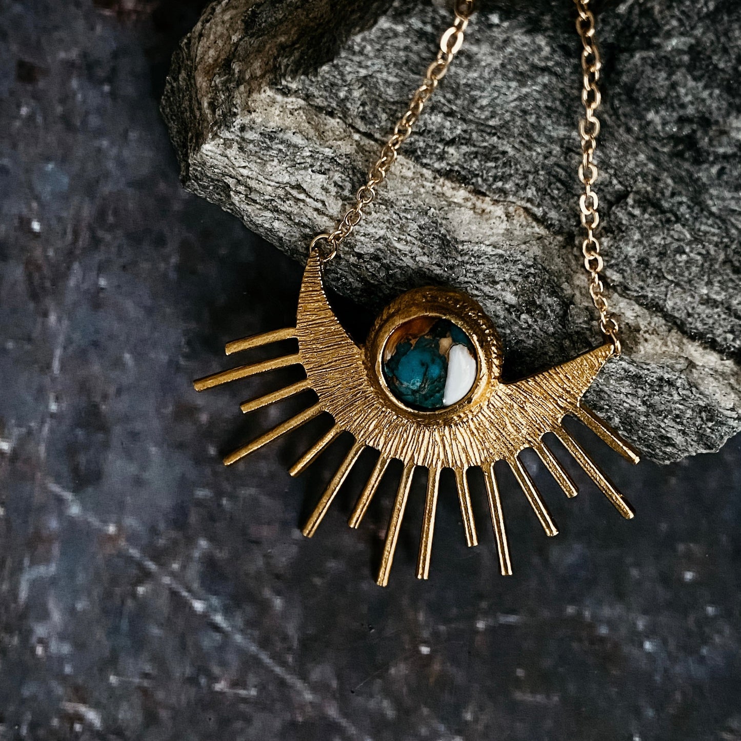 Necklace || Sun Goddess Pendant with Copper Oyster Turquoise