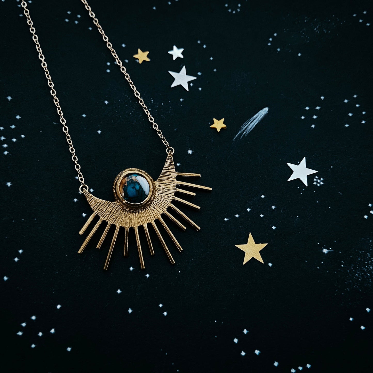 Necklace || Sun Goddess Pendant with Copper Oyster Turquoise