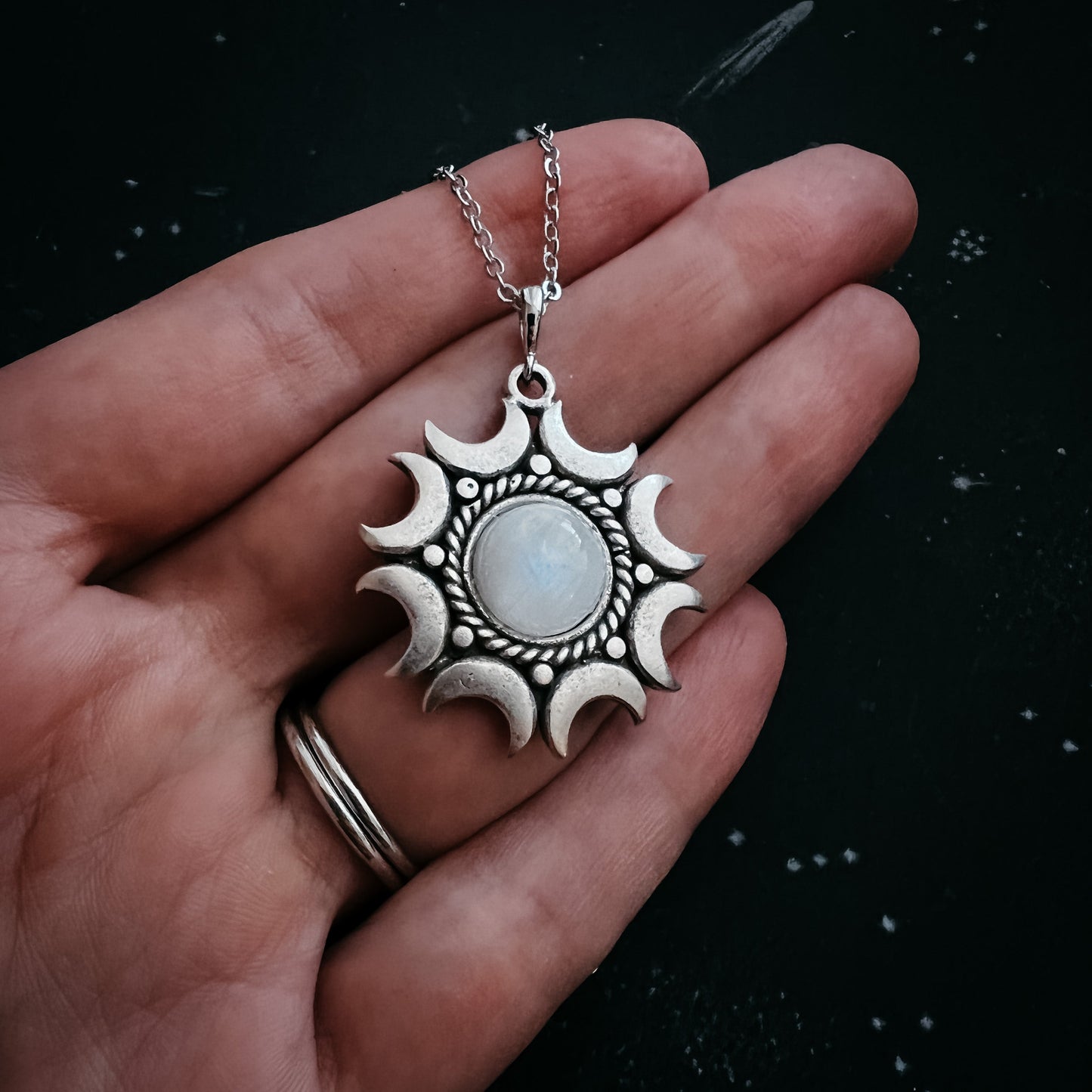 Necklace || Lunar Witch Rainbow Moonstone Pendant