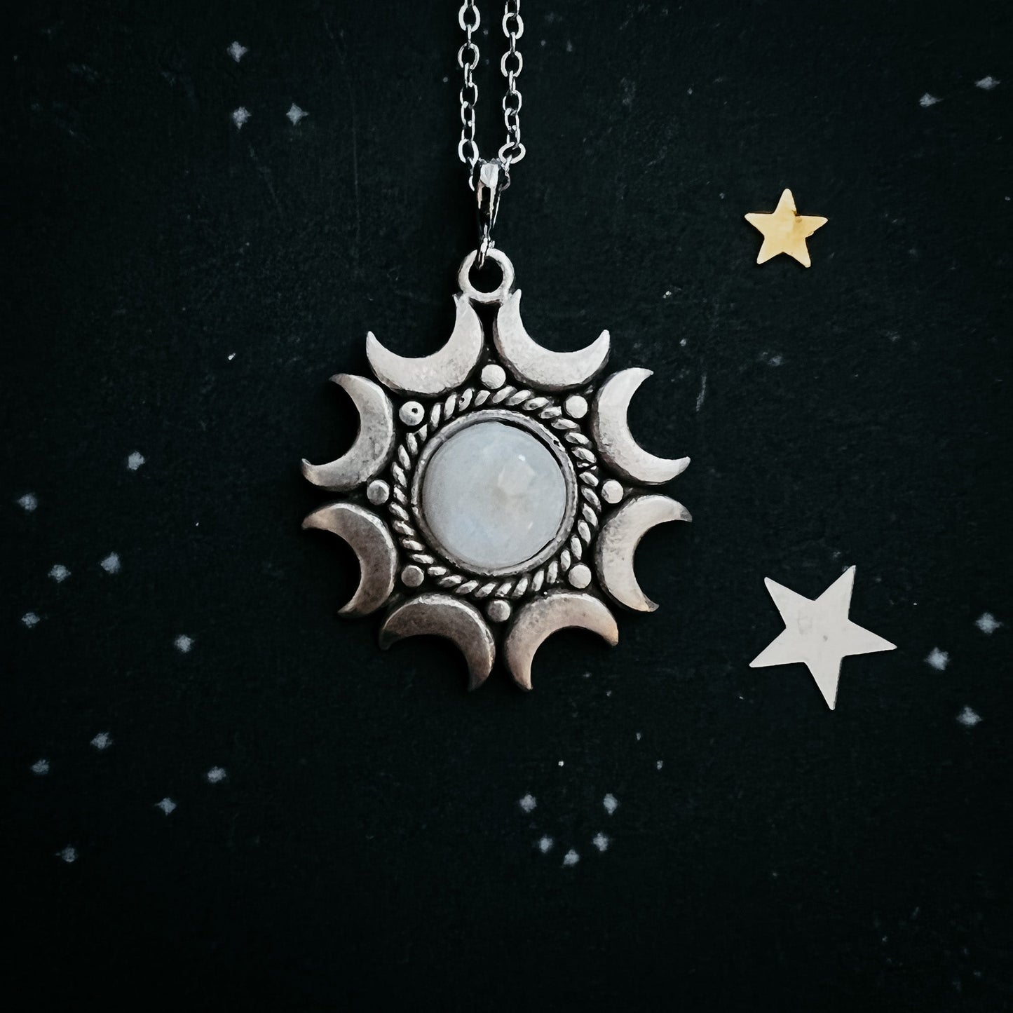 Necklace || Lunar Witch Rainbow Moonstone Pendant